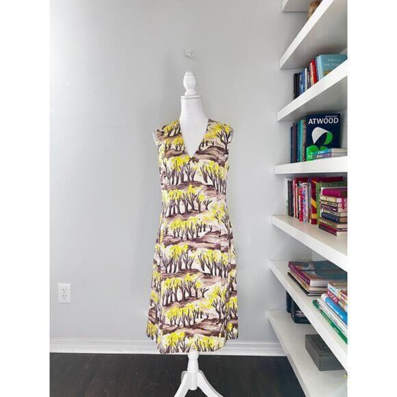MARNI yellow & brown tree printed scoop neck Aline dress size 42 - Picture 1 of 14